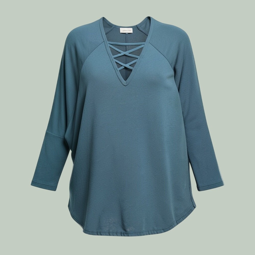 Lightweight Flowy Lattice V-Neck Dolman Sleeve Women Small Teal Grace & Lace